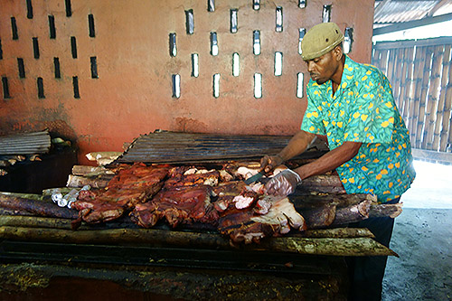 Scotchie's restaurant is famous for its authentic jerk chicken and pork, located in Ocho Rios at the Jamaica port for Royal Caribbean's Navigator of the Seas on our Caribbean Cruise vacation